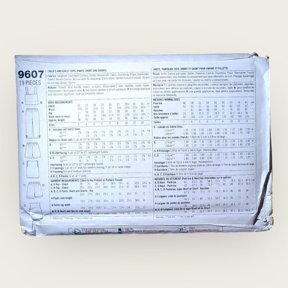 Vintage Simplicity Sewing Pattern 9607 Girls Top Pants Skort Shorts Size 7-14 - Picture 2 of 2